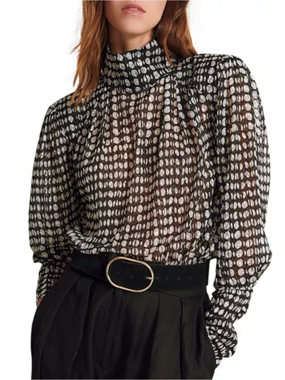 ba&sh Baldwin Polka Dot High-Neck Blouse